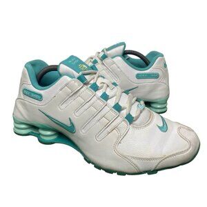 Nike Shox NZ Women White Blue Turquoise Athletic Leather Shoes Sz 10.5 488312109